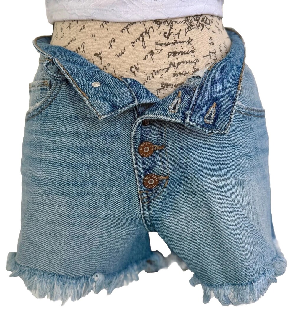 Sincerely Jules High Rise Button Fly Frayed Denim Shorts Size 5/27